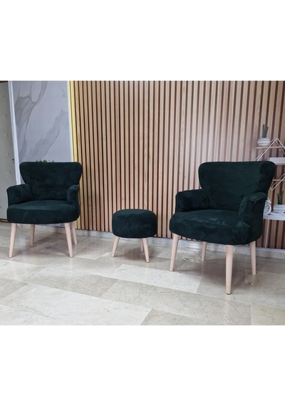 Azra Mobilya 3lü Koltuk Seti Berjer - Tekli Koltuk - Puf Seti - Cafe - Balkon - Ofis Mobilyası Yeşil
