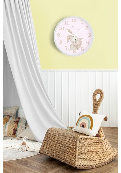 Sevimli Tavşan Temalı Çocuk Odası Modern Duvar Saati - 25cm - Önü Camlı Beyaz Kasa-jh0019 Beyaz