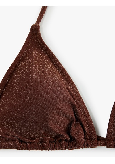 Koton Boyundan Bağlamalı Parıltılı Üçgen Bikini Üstü Kahverengi 6sak10029mm
