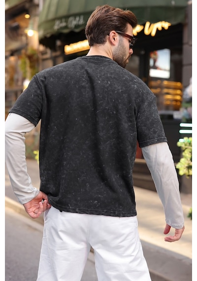 Madmext Siyah Baskılı Batik Desen Erkek Tişört E7194