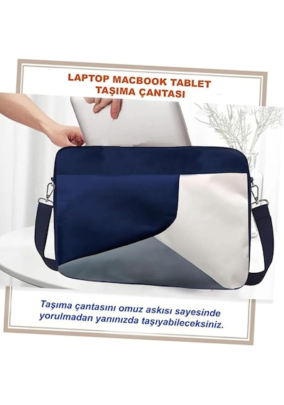 Microcase Tcl Tab 11 Gen 2 İçin Tablet Çantası 2 Bölmeli Al4228 Lacivert Gri Krem Omuz Çantası