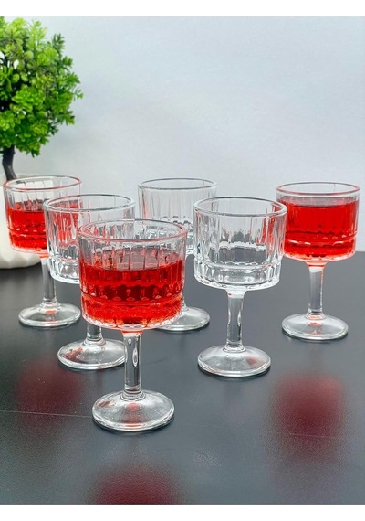 6 Kişilik Cam Ayaklı Pinterest Model Çizgili Kahve Yanı Bardağı Bardak 50ml çok renkli