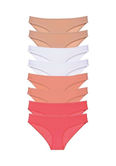 8 Adet Süper Eko Set Likralı Kadın Slip Külot Ten Beyaz Pudra Fuşya Beden: L Standart