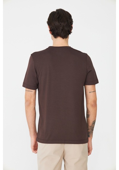 Kahverengi Bisiklet Yaka Basic Erkek T-shirt Kahve