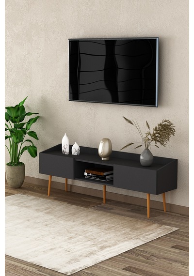 Asra Trend Tv Ünitesi Tv Sehpası T-28 %100 MDF Ayaklı Modern Medya Ünitesi Antrasit