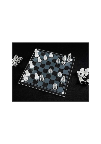Senon Glass Chess Cam Satranç Takımı Kullanışlı Dekoratif Şık Hediyelik 35x35 Cm