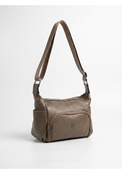 Sanmorris Kadın Ayarlanabilir Çapraz Askılı Çok Gözlü Suni Deri Omuz Çantası Vizon