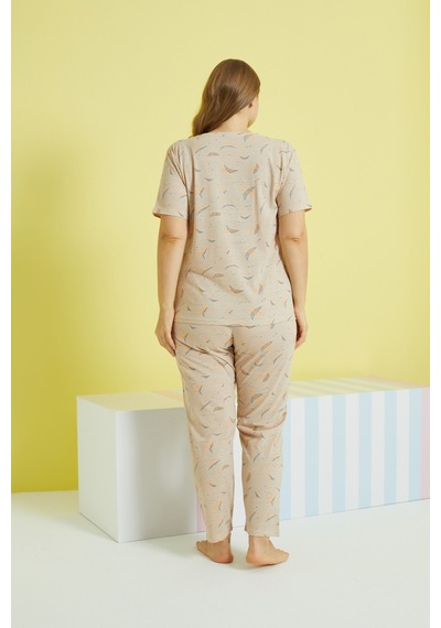 Siyah İnci Curve Büyük Beden Battal Boy Örme Pijama Takımı 24103634 Çok Renkli