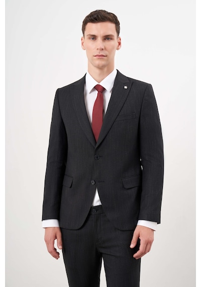 Morven Erkek Siyah Poliviskon Trend Desenli Slim Fit Sivri Yaka Takım Elbise 25mc001002001 Siyah