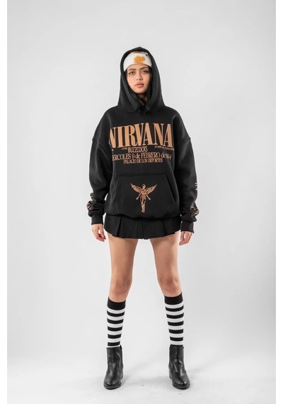 Nirvana Sırt Baskılı Unisex Oversize Beyaz Siyah