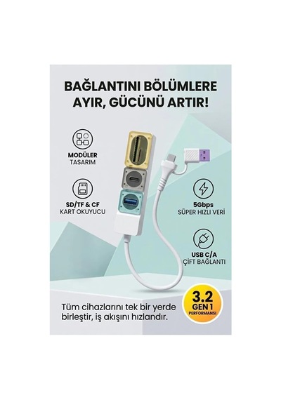 Usb Hub Type-c Usb 3.0 Çoklayıcı Sd Micro Sd Kart Okuyucu 5gbps Usb 3.2 Gen1