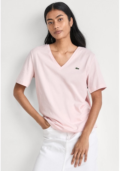 Lacoste Kadın V Yaka T-shirt Classic Logo Nakış Pembe