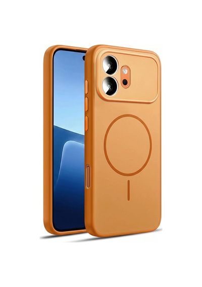 Caseonn Honor 600 5g Kılıf Metal Tuşlu Halka Desenli Silikon Kapak Turuncu