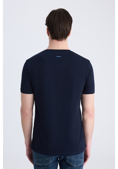 Twn Slim Fit Lacivert Petek Örgü %100 Pamuklu T-shirt 4ec1438311202 101