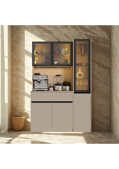 Auren Mıdı Sağ Vitrinli Led Li Modüler Kahve Köşesi Kum Beji Mdf Kahve Dolabı, Modern Kahve Istasyonu, Geniş Depolama Alanlı Tasarım Auren Mıdı Sağ Vitrinli Led Li Modüler Kahve Köşesi Kum Beji Mdf Kahve Dolabı, Modern Kahve Istasyonu, Geniş Depolama Alanlı Tasarım