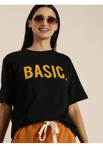 Assema Baskılı Kadın Kısa Kol T-shirt - Siyah Çok Renkli