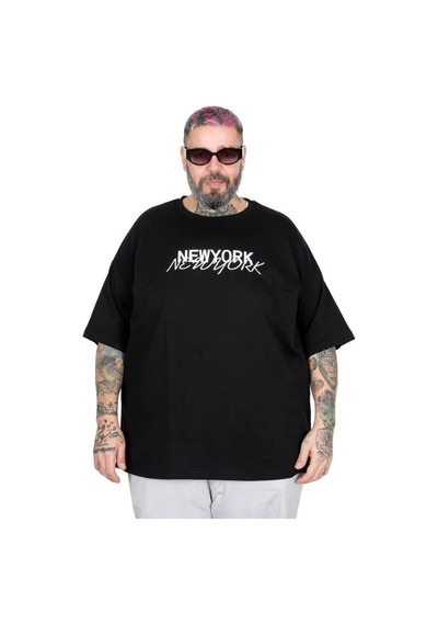 Cusseli Büyük Beden Unisex Bisiklet Yaka Tshirt New York 26204 Sıyah Siyah