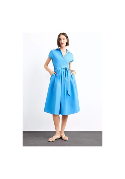 Defacto Terry Cotton Kısa Kollu Kemerli Midi Elbise G0392ax25smbe723 Mavi