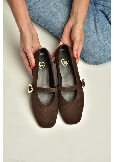 Fox Shoes Y726632602 Kahverengi Süet Kalp Toka Detaylı Kadın Babet