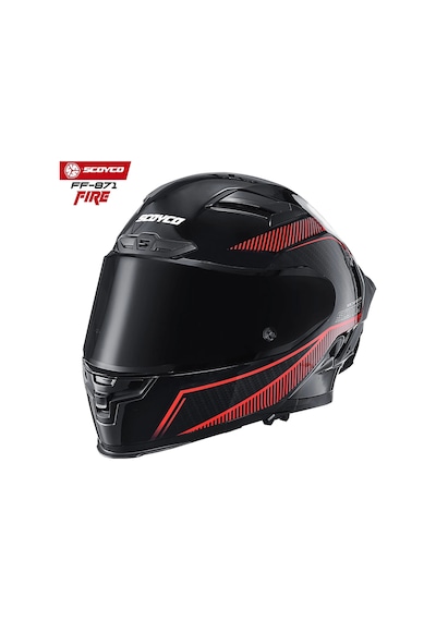 Scoyco FF-871 Fire Güneş Vizörlü Siyah Camlı Kapalı Kask Kırmızı - Siyah