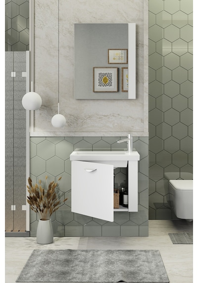 Biani Maxila 60 cm Banyo Dolabı,Seramik Lavabolu, Aynalı,Lavabo Dahil,Mdf,Beyaz Biani Maxila 60 cm Banyo Dolabı,Seramik Lavabolu, Aynalı,Lavabo Dahil,Mdf,Beyaz