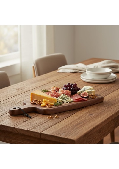 Akasya Ahşap Servis Tepsisi 45x15 Cm Uzun Ve İnce Doğal Ahşap Sunumluk Fincan, Bıçak, Baget Ekmek, Meze Ve Şarküteri Tabağı 2 Cm Kalınlık Çok Renkli