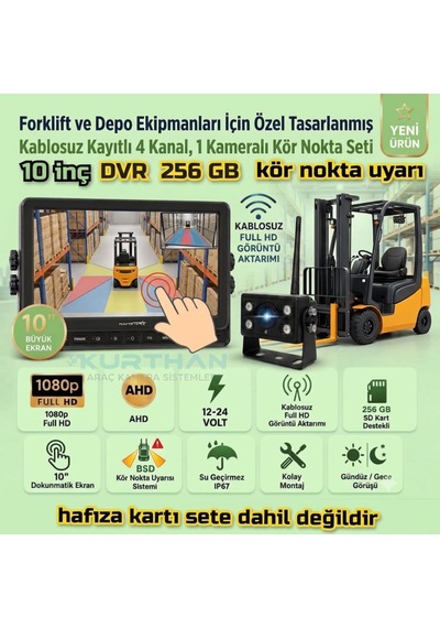 10 İnç Dokunmatik 1 Adet Kablosuz Kamera Ahd 1080p Dvr Monitör Bsd Kör Nokta Sistemli 12 24 V