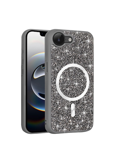 Apple Uyumlu iPhone 17e Kılıf Pırlanta Tasarımlı M-safe Şarj Özellikli Zore Mozaik Silikon Kapak - Titanyum-gri Titanyum - Gri