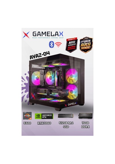 Gamelax Ayaz-04 R5-5500 16 GB 512 GB SSD 12 GB RTX3060 Dos Masaüstü Bilgisayar