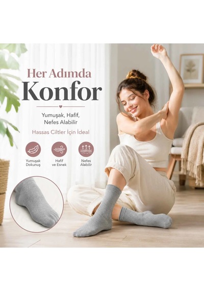 Genel Kadın Bambu Uzun Çorap 6 Lı Paket, Dikişsiz Burunlu Yumuşak Dokulu Siyah Beyaz Gr Gri 6 Lı / 36-40