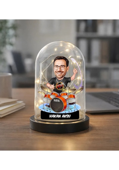 Bk Gift Kişiye Özel Erkek Baterist Karikatürlü Led Işıklı Cam Fanus Biblo -1, Ev Hediyesi, Sevgiliye-arkadaşa Hediye Kobitmeyencom36865 Bk Gift
