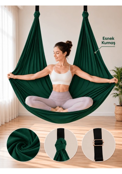 Beylini Yoga Hamağı Fly Salıncağı Yükseklik Ayarlanabilir Antigravity Esnek Askılı Denge Spor Aleti Pilates Fitness Denge Esneme Gerdirme Gelişim Yeşil