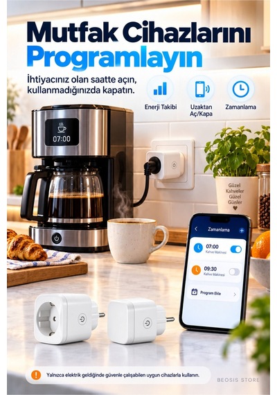 Wifi Güç Ölçer Akıllı Priz 16a Fonri, Tuya, Smart Life, Google Assistant, Amazon Alexa Destekli