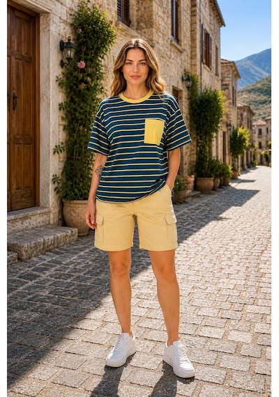 Alexandergardi Alexandergardı Cep Detaylı Çizgili T-shirt Lacivert