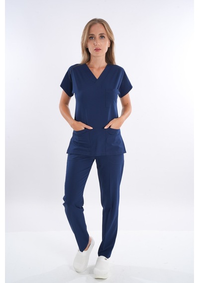 Lacivert Renk Hipoya Çamaşır Suyuna Dayanıklı Scrubs Takım İş Kıyafeti Unisex Model Lacivert