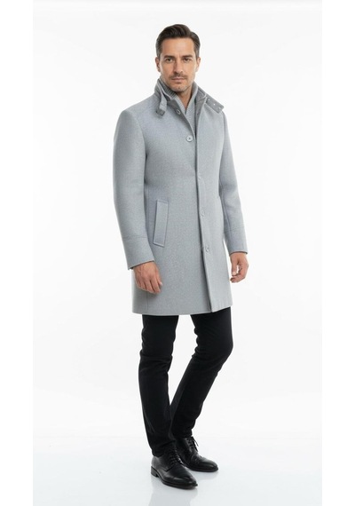 Plus Scorpion Erkek Slim Fit Kaşe Kaban Çıkarılabilir Ribanalı Fermuarlı Yaka, S Xxl Gri
