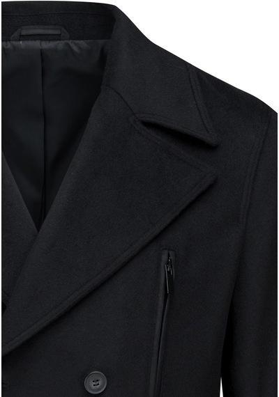 Hatemoğlu Siyah Slim Fit Kruvaze Yünlü Kaşe Kaban