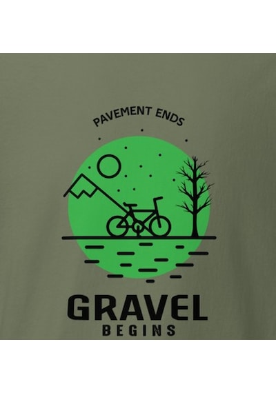 Wildstyle Gravel Begins Dağ Bisikleti Doğa Yol Macera Baskılı Unisex Bisiklet Yaka Pamuklu Tişört Haki