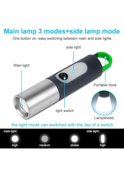 Hp-836 Su Geçirmez Uzun Menzilli Led El Feneri 5730 Led, 5v Usb Şarjlı, Taşınabilir Askılı Tasarım Bej - Siyah