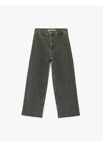Koton Düğmeli Yüksek Bel Rahat Kesim Denim Pantolon - Culotte Jeans Gri 6sal40112md Gri
