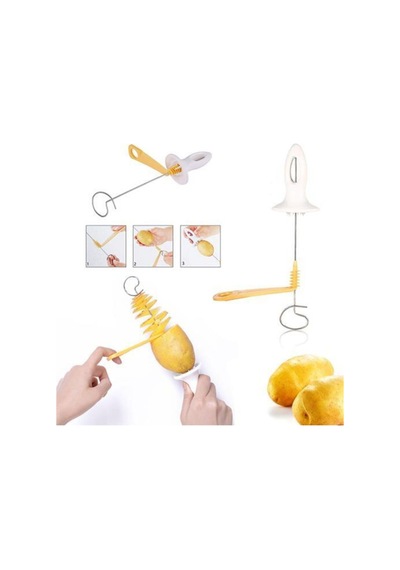 Cips Yapma Aparatı Spiral Çubukta Patates Dilimleme Seti 4 Şiş Çelik Diğer