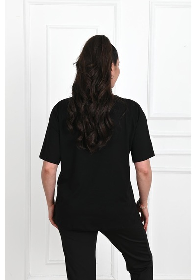 Kadın V Yaka Basic Büyük Beden T-shirt 1297-22 001
