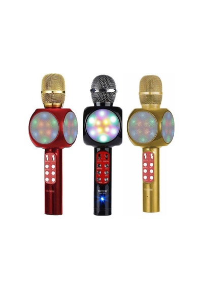 Ws-1816 Led Işıklı Karaoke Mikrofon, Bluetooth Hoparlör Mp3 Kırmızı