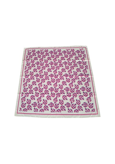 Tikitonki Pembe Çapa Figürlü Saten Beyaz Eşarp 90x90 Beyaz Beyaz