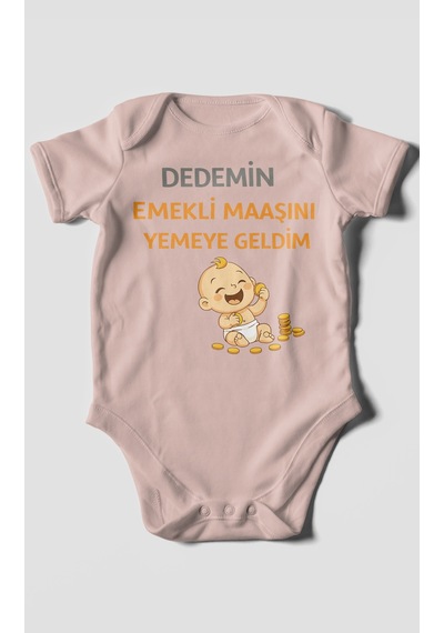 Morivokids Dedemden Kısa Kollu Bebek Body %100 Pamuk Pastel Pembe