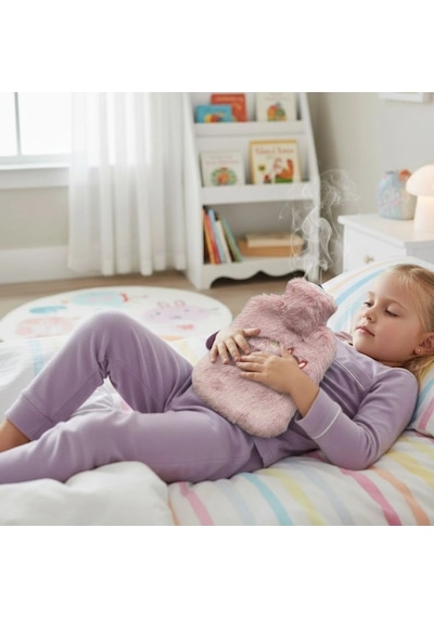 Mutlu Robot Hayvan Figürlü Pembe Peluş Sıcak Su Torbası 1 Lt Yumuşak Kılıf, Uzun Süre Sıcak Tutan Termal Su Torbası Çok Renkli