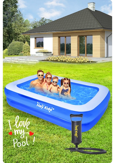 Heykida Büyük Boy Pompalı Aile Havuzu 211x140x46 Mavi - Beyaz