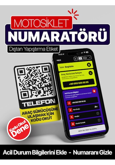 2'li Paket - Motosiklet Numaratörü - Dıştan Yapıştırma - Qr Kodlu Numaratör Dikey Etiket Sarı - Siyah