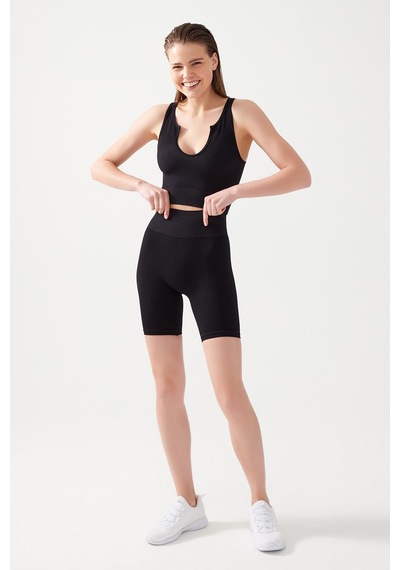 Los Ojos Kadın Siyah Askılı Fitilli Crop Top Büstiyer Scoop Siyah