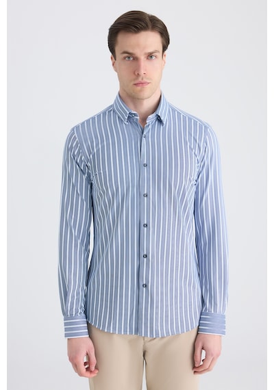 Twn Slim Fit Lacivert Çizgi Baskılı Gömlek 5ec02ad09259m Çok Renkli